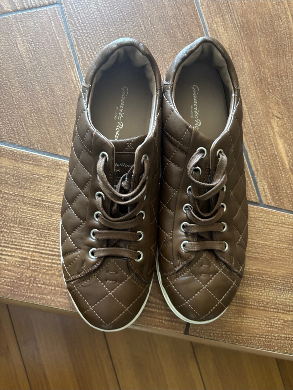 Gianvito Rossi Quilted Tan Leather Lace-Up Sneakers